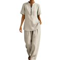 thumbnail image 2 of Womens Lounge Sweat Set Sweatsuits 2 Piece Sets Oversized Half Zip Tops and Wide Leg Pants Loose Fit Lightweight Elegant Trendy Office Work Beach Travel Outfit, Light Ashy L, 2 of 7