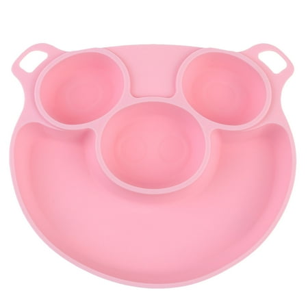 

Baby Plate Pig Silicone Anti-Scald Anti-Fall Plate Grid Baby Dishes Baby Feeding Bowl for Home (Pink)