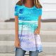 thumbnail image 1 of Fiudx Camisas de Mujer Top de Cuello Redondo de Manga Corta Raglán Largo con Espalda Corta y Estampado Informal para Mujer, 1 of 5