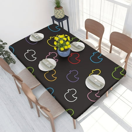 

Home Deluxe Tablecloth Colorful Ducks (1) Waterproof Elastic Rim Edged Table Cover- For Christmas Parties And Picnics 4ft