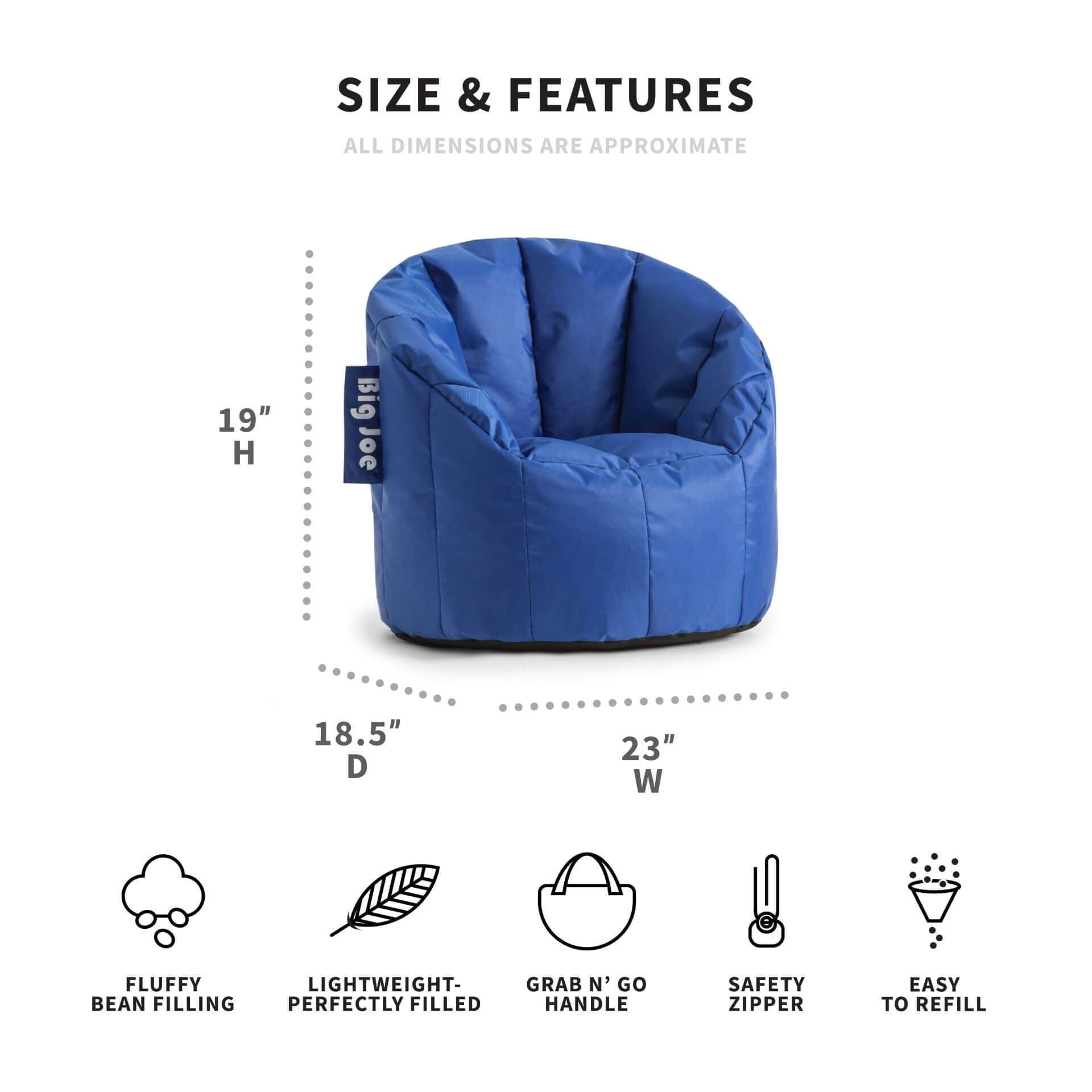 Big Joe Milano Child-Sized Bean Bag Chair, Durable Woven Polyester