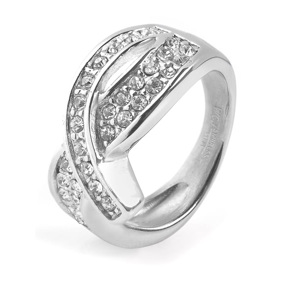 ELYA Jewelry Women's Cubic Zirconia Ribbon Stainless Steel Ring (10mm)