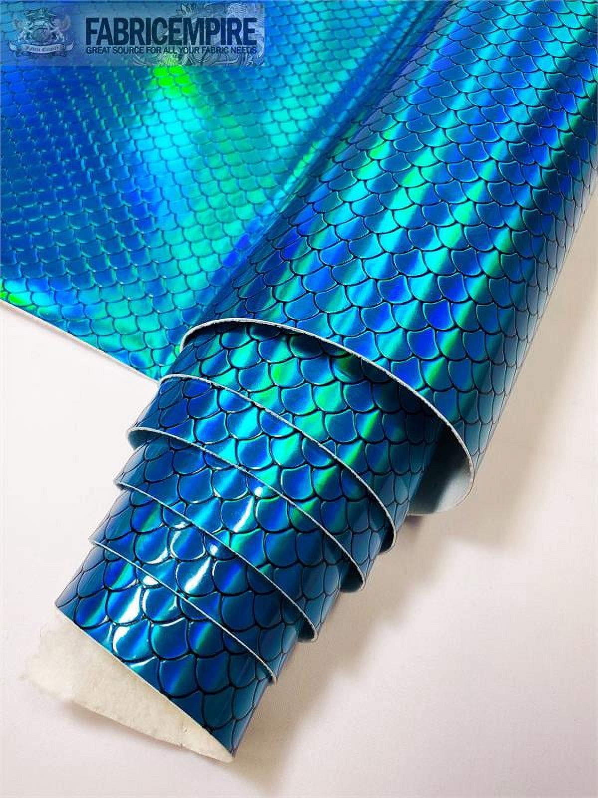 Holographic Mermaid Fish Scale Glossy Embossed Vinyl Fabric Turquoise / 54" Wide / Sold By The Yard