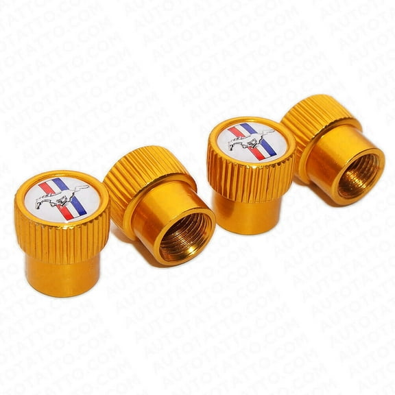 4pcs Universal Fit Mustang Car Wheels Tire Air Valve Caps Stem Dust Cover Gold