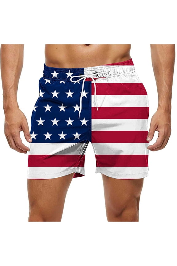 Men's American Flag Swim Trunks USA 4th of July Patriotic Board Shorts Quick Dry Lined Beach Shorts