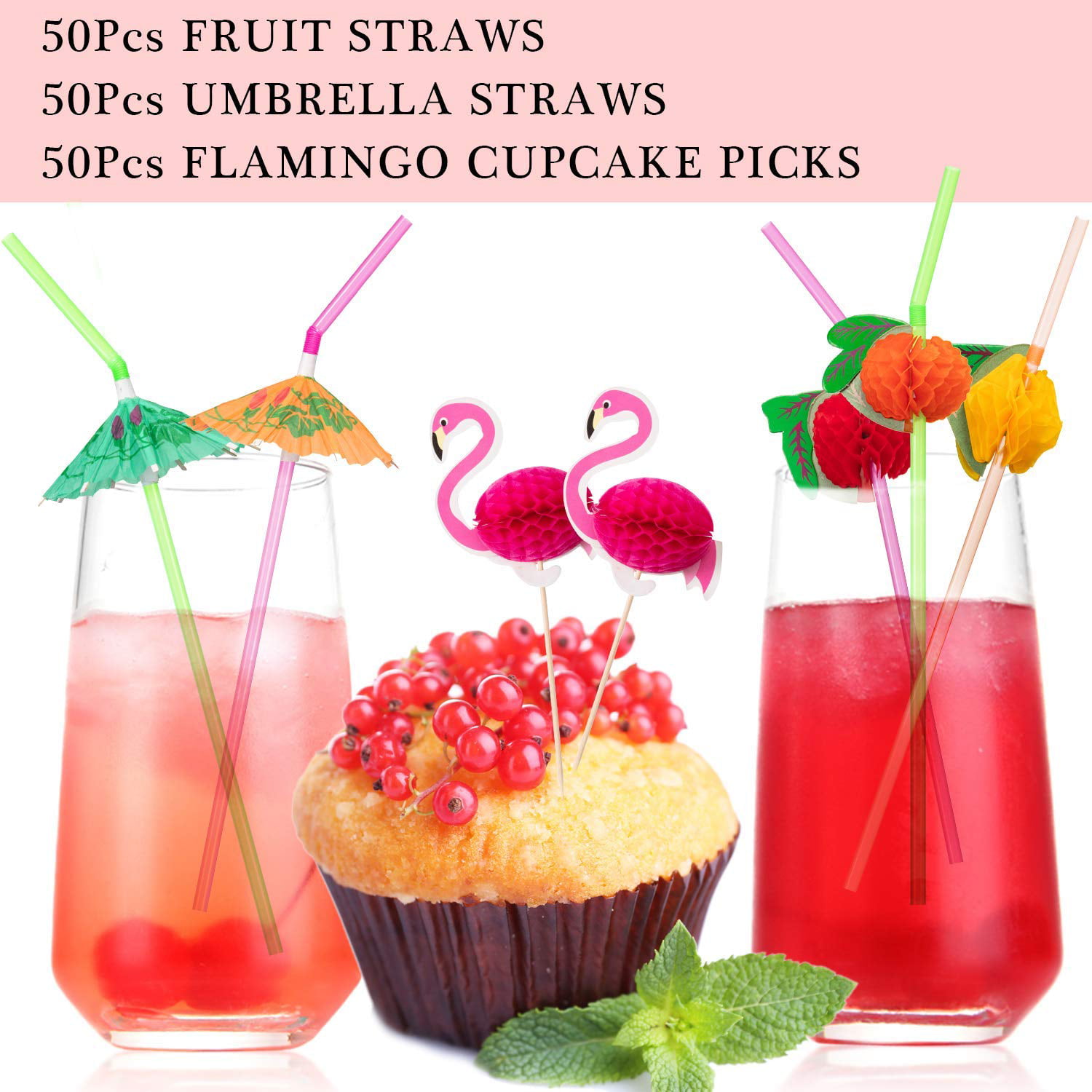 HOWAF 150Pcs Cocktail Party Decorations,Cocktail Fruit Label,Swizzle Sticks Paper Umbrella Sticks,Straws for Drinks Summer Party Drink Decorations Hawaii Tropical Party Decoration Cocktail Accessories