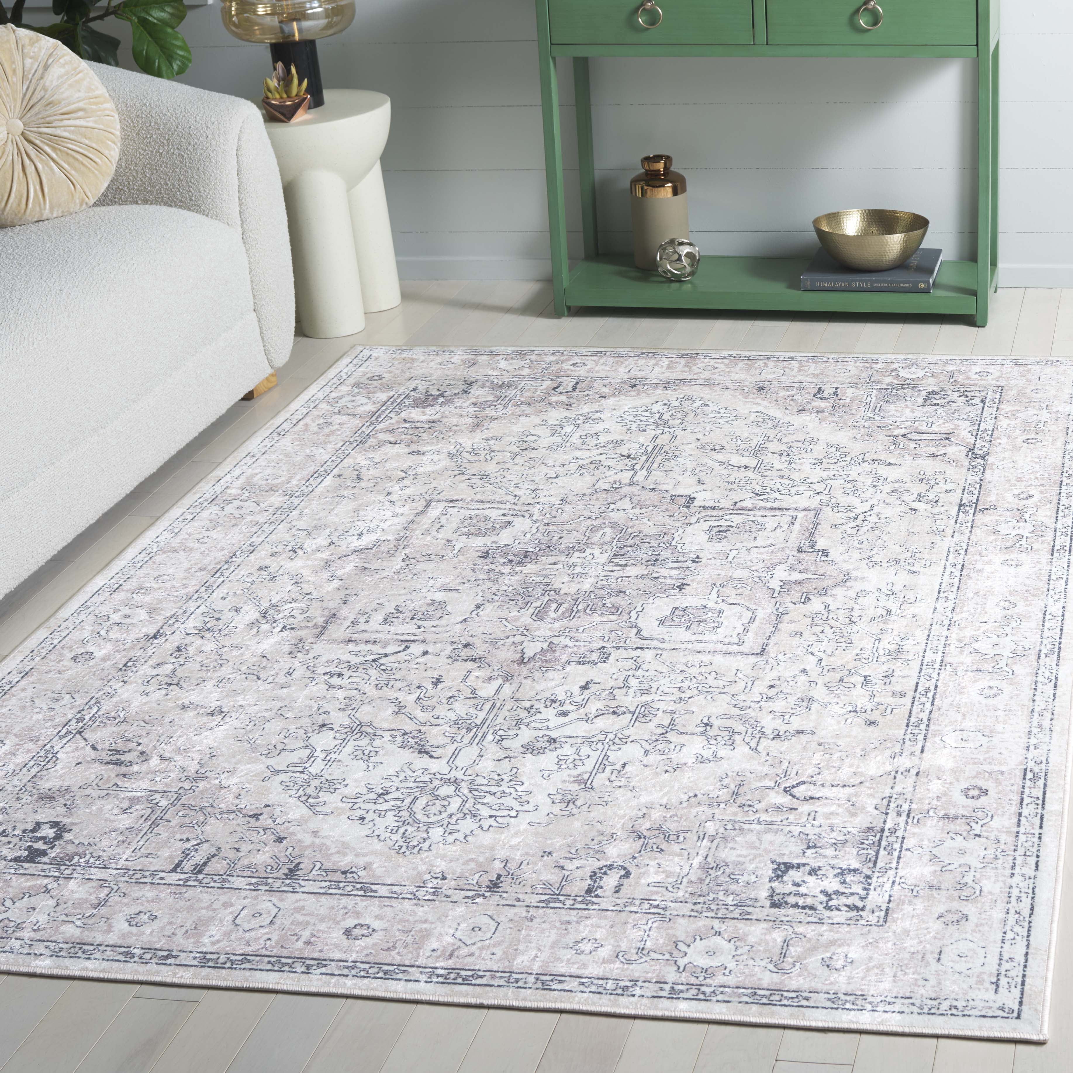 SAFAVIEH Orlando Tokora Medallion Machine Washable Area Rug, Beige/Grey, 8' x 10'