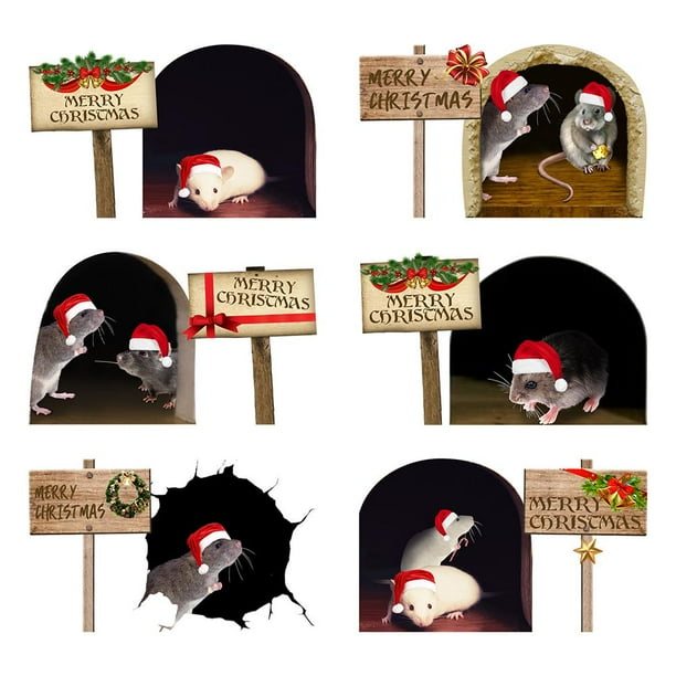 Agujero De Ratón De Decoración Divertida De Navidad Para Sala De Estar, Dormitorio, Decoración Creativa, Calcomanías De Pared De Animales De Dibujos Animados Diy Advancent HA039220-00