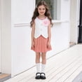 thumbnail image 3 of Owordtank Girls Summer 2 Piece Outfits Sleeveless Button Down Vest with A-Line Cute Pleated Mini Skirt for 2-8 Years, 3 of 8