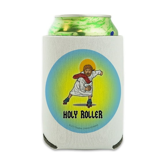 Holy Roller Jesus Roller Skating Funny Humor Can Cooler - Drink Sleeve Hugger Collapsible Insulator - Beverage Insulated Holder