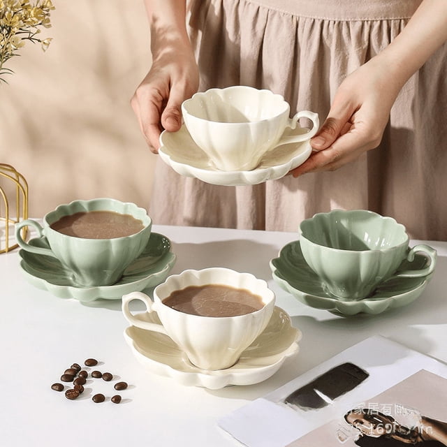 Taza de café de cerámica color crema, taza de color sólido de aspecto alto, taza de té de la tarde, taza de leche para oficina, taza de desayuno