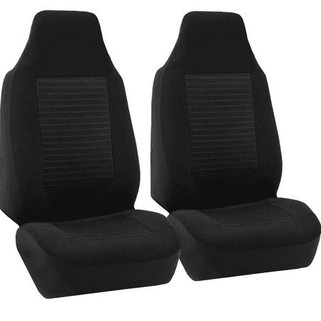 FH Group Premium Polyester Fabric AFFB107BLACK102 Black Front Set Car Seat Cover with Air Freshener