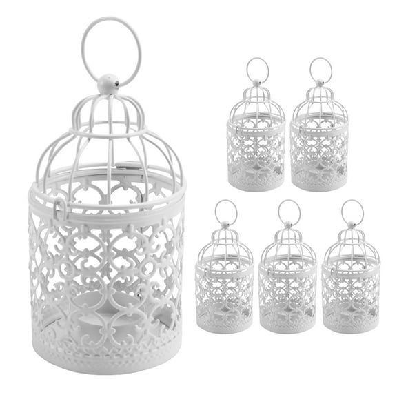 6 Pcs Candle Tea Light Holders Metal Hanging Hollow Birdcage Lantern Vintage Decorative Centerpieces of Wedding Party