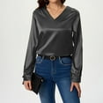 thumbnail image 2 of Kaemgyyd Womens Dressy Casual Blouse Elegant Satin Silk Long Sleeve V Neck Shirts Business Work Tops Spring Clothes, 2 of 5