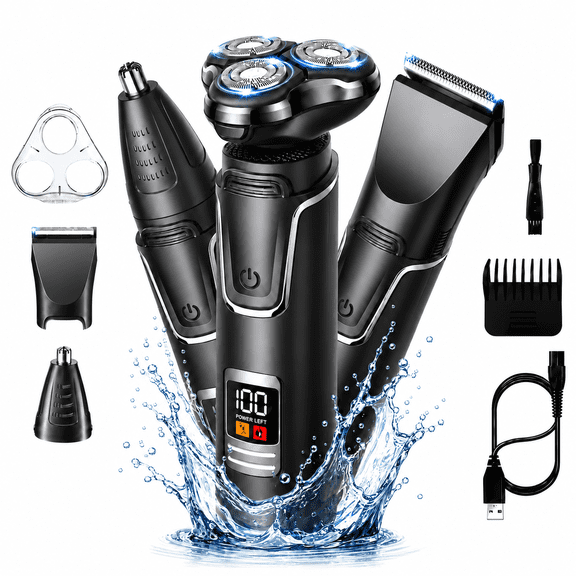 3 IN 1 Electric Razor for Men: Rechargeable Electric Shavers with Nose Trimmer Sideburns Trimmer,Waterproof Wet/Dry Grooming Kit