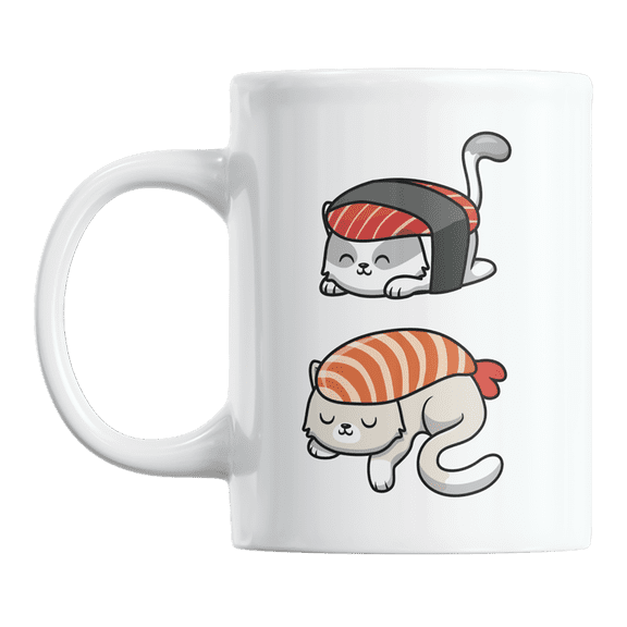 Cool & Cute Novelty Cat Sushi Print Ceramic Coffee & Tea Mug Cup or Stuff (11oz)
