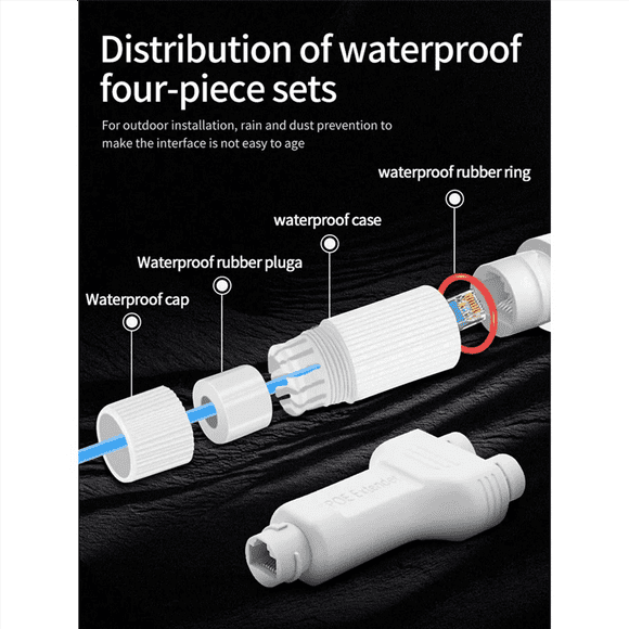 2X 2 Port 1 in 2 Out Waterproof POE Extender 10/100Mbps Outdoor 30W High Power Plug&Play for PoE Switch NVR IP Camera AP