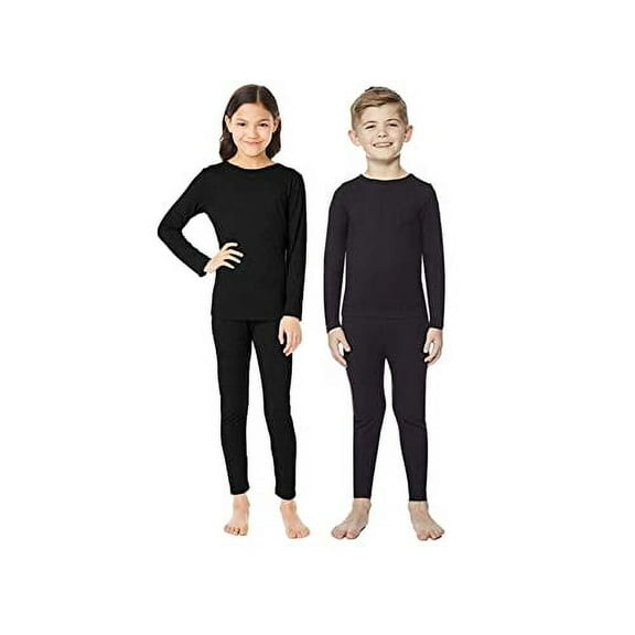 32 Degrees Kid's Heat Base Layer Long Sleeve Crew Neck and Legging Set (Black, Medium)