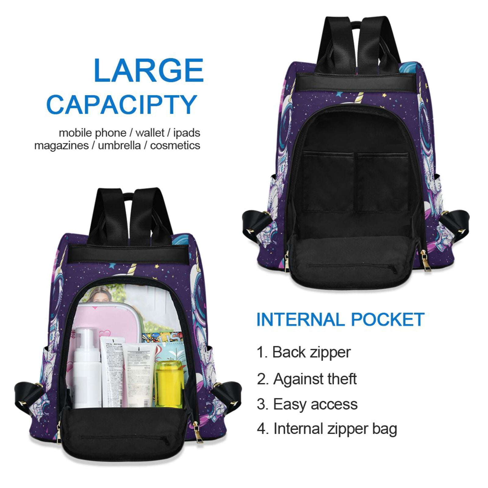 Unicorn Planet Astronaut Travel Laptops Backpack for Women Anti-theft Casual Work Bag Daypack Lightweight Laptop Bag