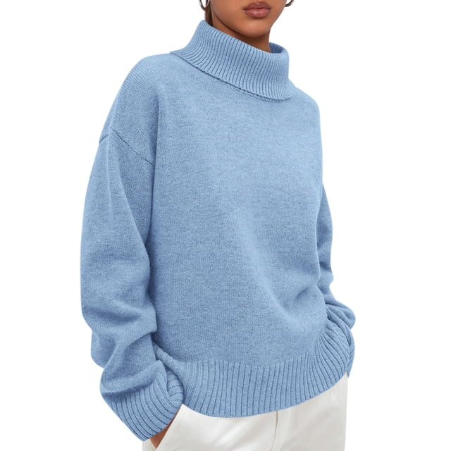 Suéter PRETTYGARDEN Cuello Alto Manga Larga Azul Claro XL