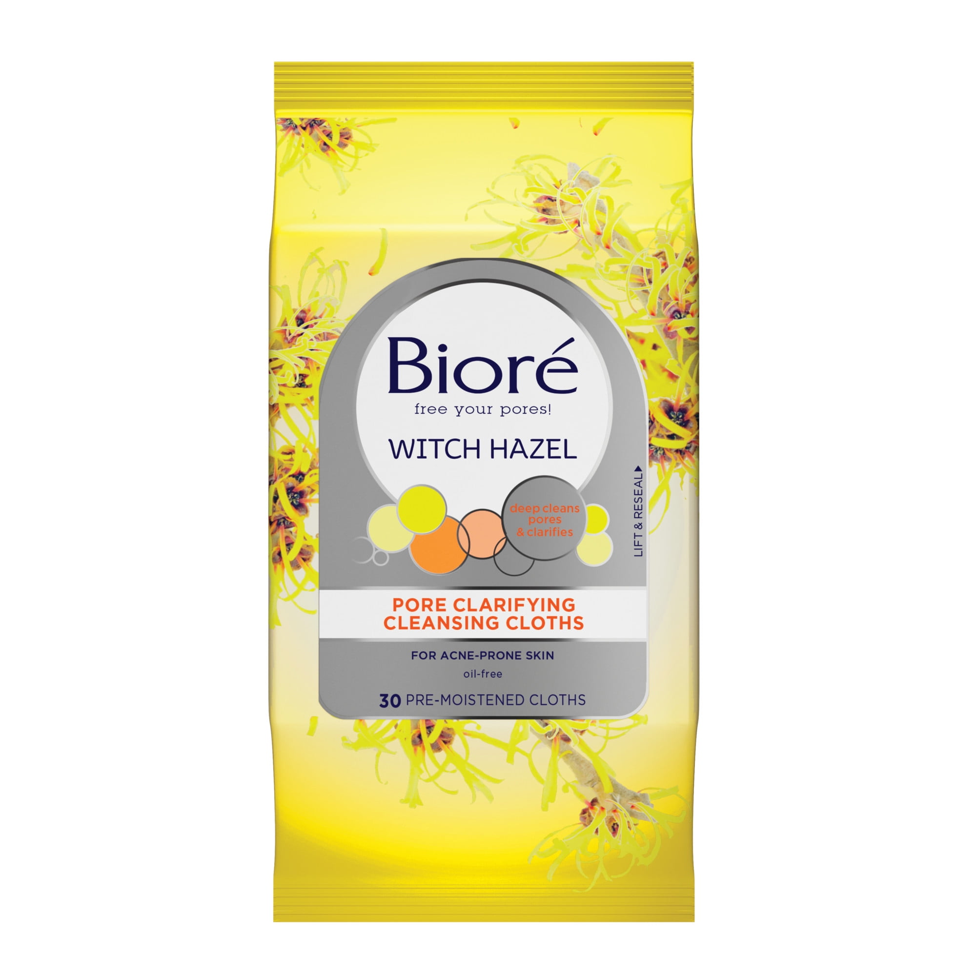 Biore Witch Hazel PoreClarifying Cleansing Cloths, Makeup Remover