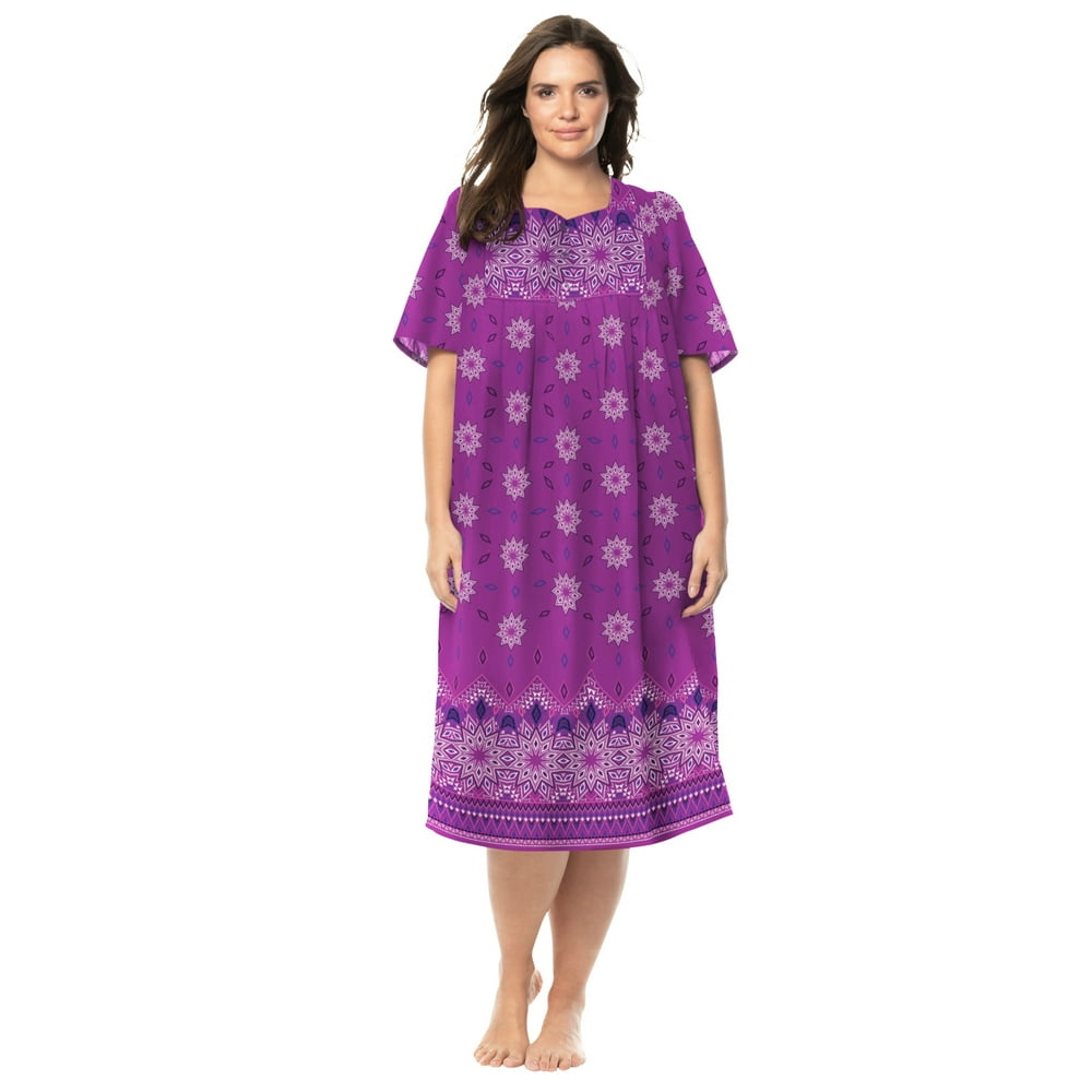 Only Necessities - Only Necessities Women's Plus Size Mixed Print Short Lounger House Dress or 