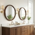 thumbnail image 6 of YAURA 24" Round Dark Walnut Bathroom Vanity Mirror, Asymmetrical Wavy Solid Wood Wall Mirror, Mid-Century Modern Decor, Shatterproof, 6 of 9