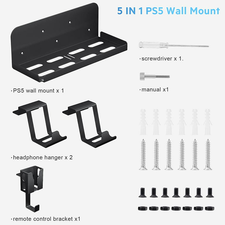 Jhua PS5 Wall Mount for Playstation 5 Wall Mount Sturdy Steel Wall Shelf  for Playstation 5 Disc and Digital Edition 5-in-1 PS5 Wall Bracket  Controller