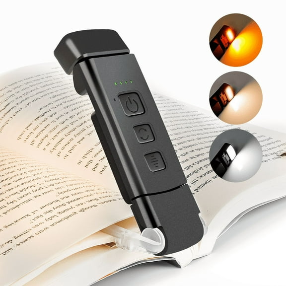USB Rechargeable Book Light, Warm White Brightness Adjustable , Dimmable LED Clip on Portable Bookmark Light for Reading in Bed, Car(Black)