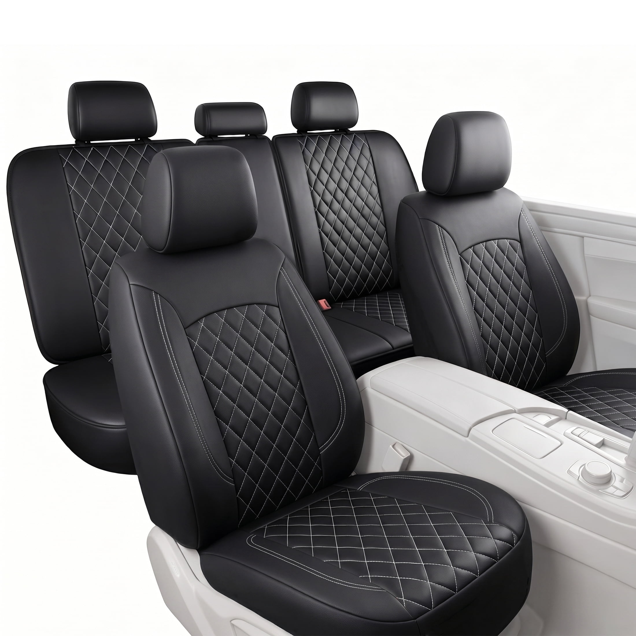 FLORAY Waterproof PU Leather Full Set Car Seat Covers, Black, Airbag Compatible
