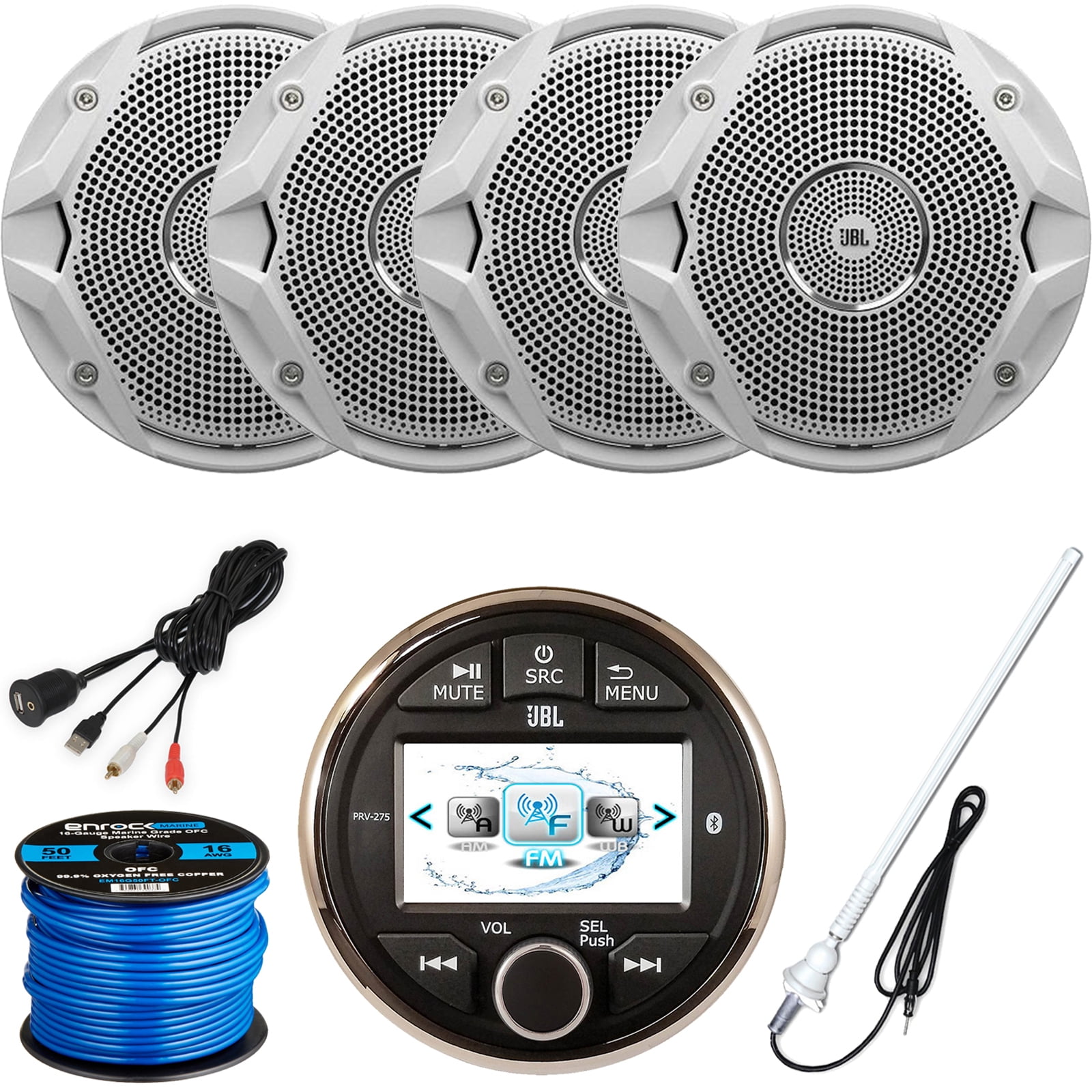 JBL PRV275 Marine GaugeStyle Digital Media Bluetooth Receiver, 4 x