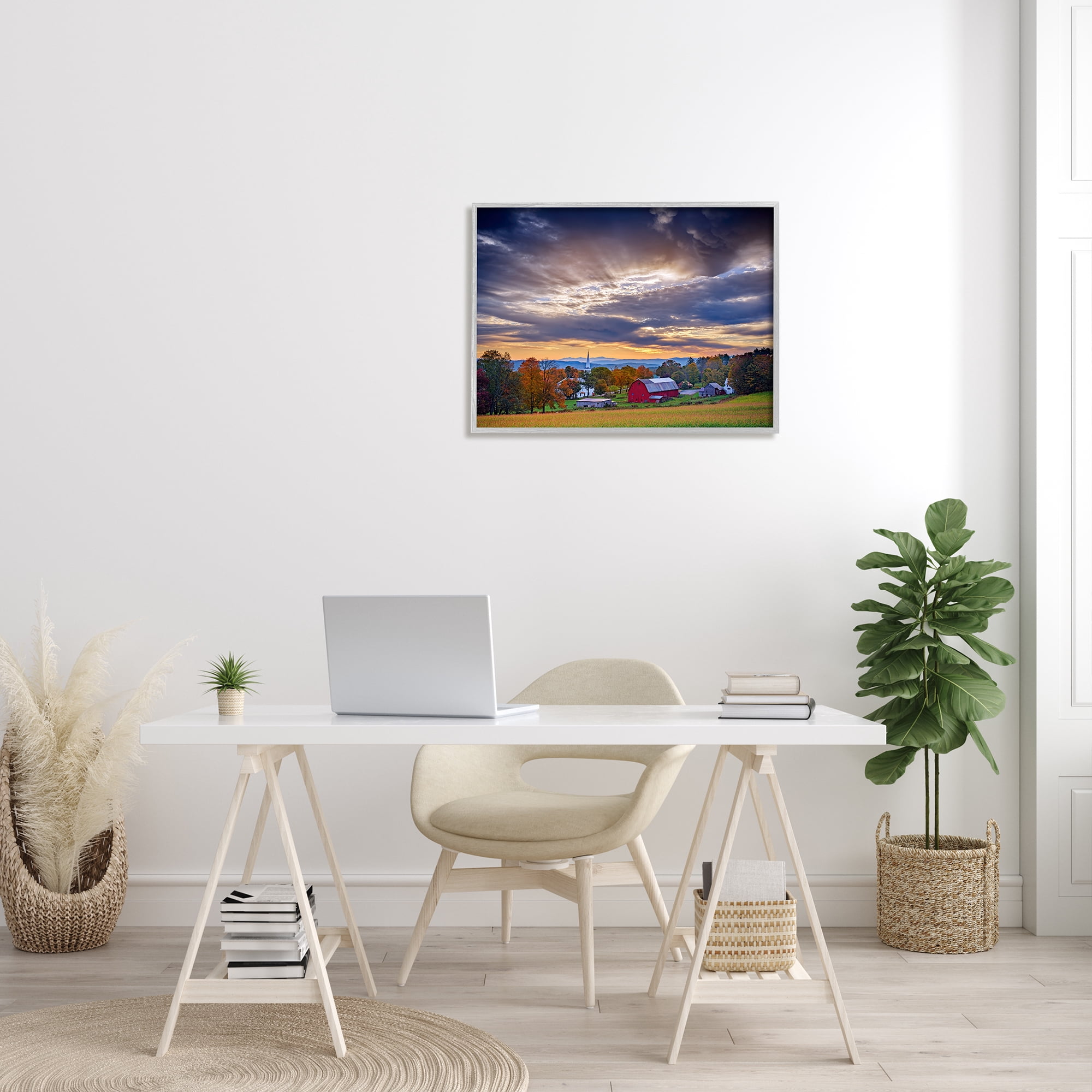 Stupell Rural Farm Pasture Sun Rays Landscape Photography Gray Framed Art Print Wall Art