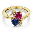 thumbnail image 3 of Gem Stone King 18K Yellow Gold Plated Silver Red Created Ruby Blue Created Sapphire and White Lab Grown Diamond Ring for Women (1.79 Cttw, Heart Shape 6MM, Gemstone July Birthstone, Size 5), 3 of 6
