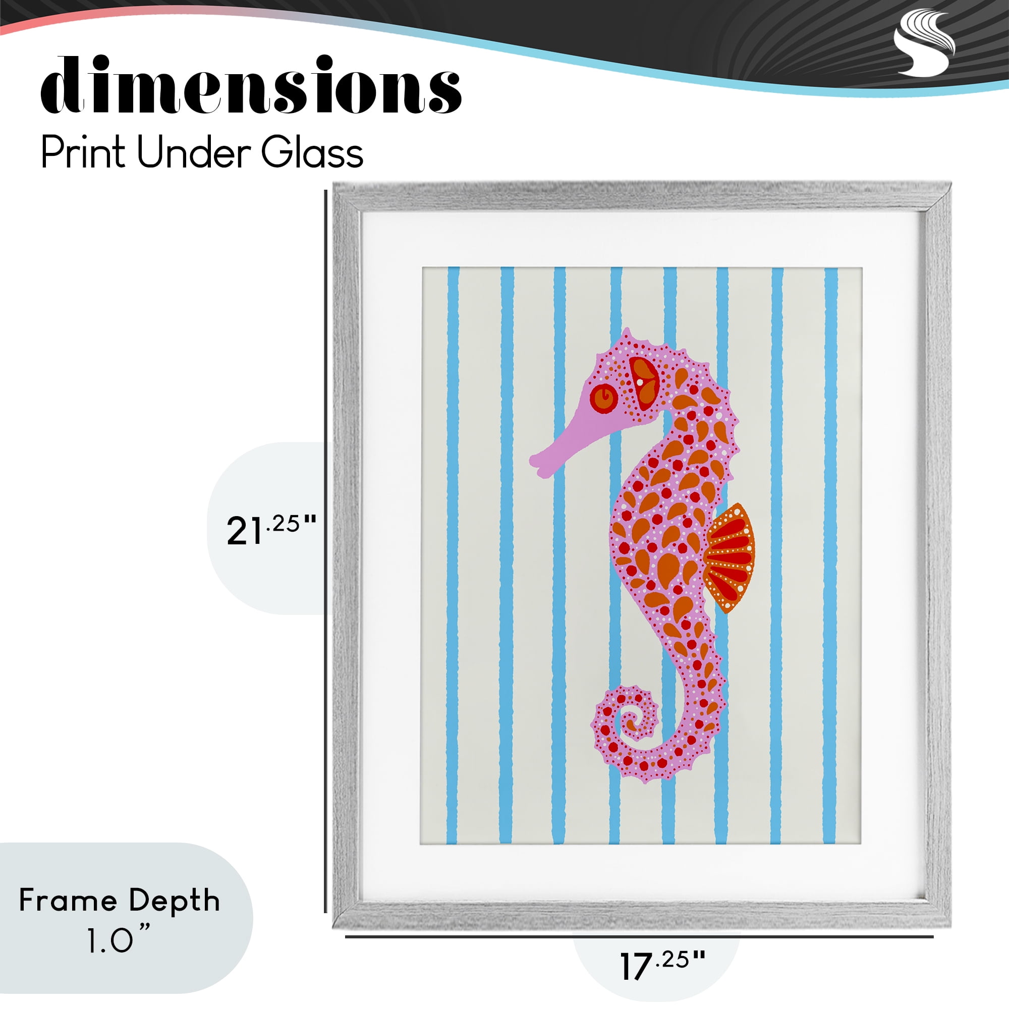 Stupell Industries Boho Seahorse on Stripes Gray Framed Print Under Glass, design by Indira Prieto | IndySign