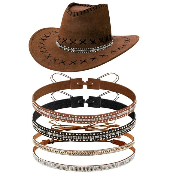 4Pcs 4 Styles Imitation Leather & Velvet Southwestern Cowboy Hat Band Overlay Hat Band for Hat Accessories Mixed Color 1170~1340x9.2~13.7x4.5~5.5mm 1pc/style