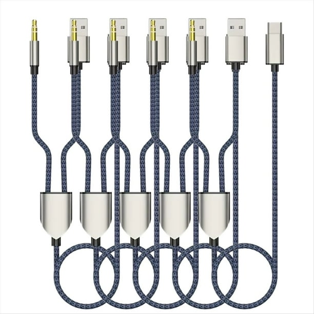Cable Auxiliar 2 en 1 Tipo C A 3,5 mm para Coche, Cable de Audio para Auriculares HiFi, Cable de Carga Rápida, Compatible con Sonido Estéreo (5 Unidades)