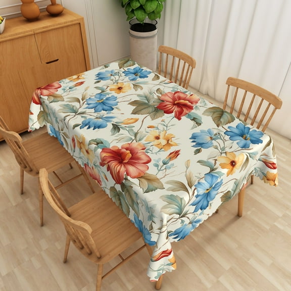 SUNOLIFE Spring Floral Tablecloth Rectangular Watercolor Flowers Table Cloth Cover 54x72 Inch