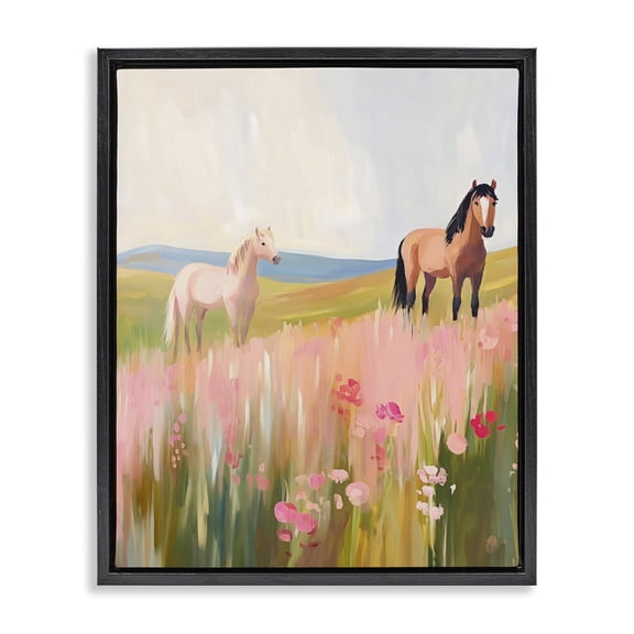 Stupell Industries Contemporary Wild Horses in Pink Meadow Black Floating Frame Canvas Art, 17 x 21, by The Prints Vibe