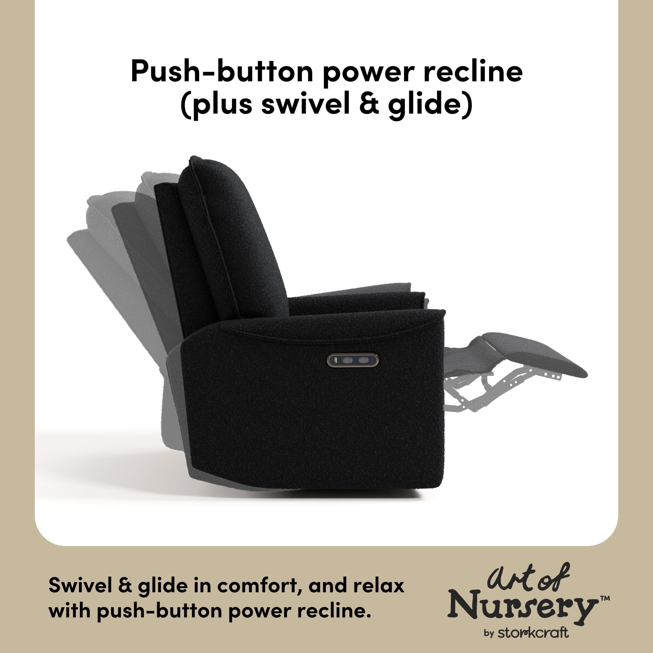 Storkcraft Santos Power Recliner - Black Boucle