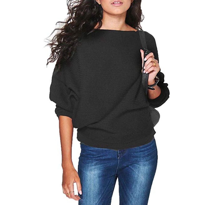 New Womens Long Sleeve Batwing Loose Knitted Sweater Ladies Casual Jumper Top UK 