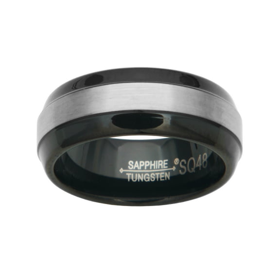 Sapphire Tungsten 8mm Black Finish Two-Tone Comfort Fit Wedding Bands Rings for Men, Size 8.5