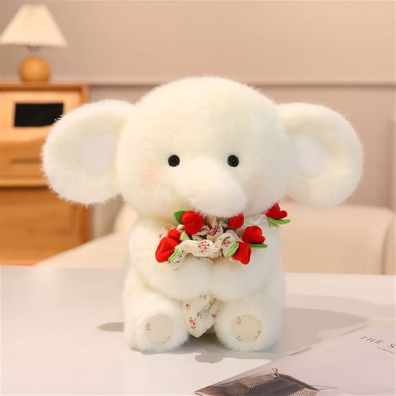 CYFW Little Elephant Plush Doll Holding Roses,Valentine'S Day Plush Toy,Couple'S Plush Little Elephant Doll,Valentine'S Day Gift for Girls,White