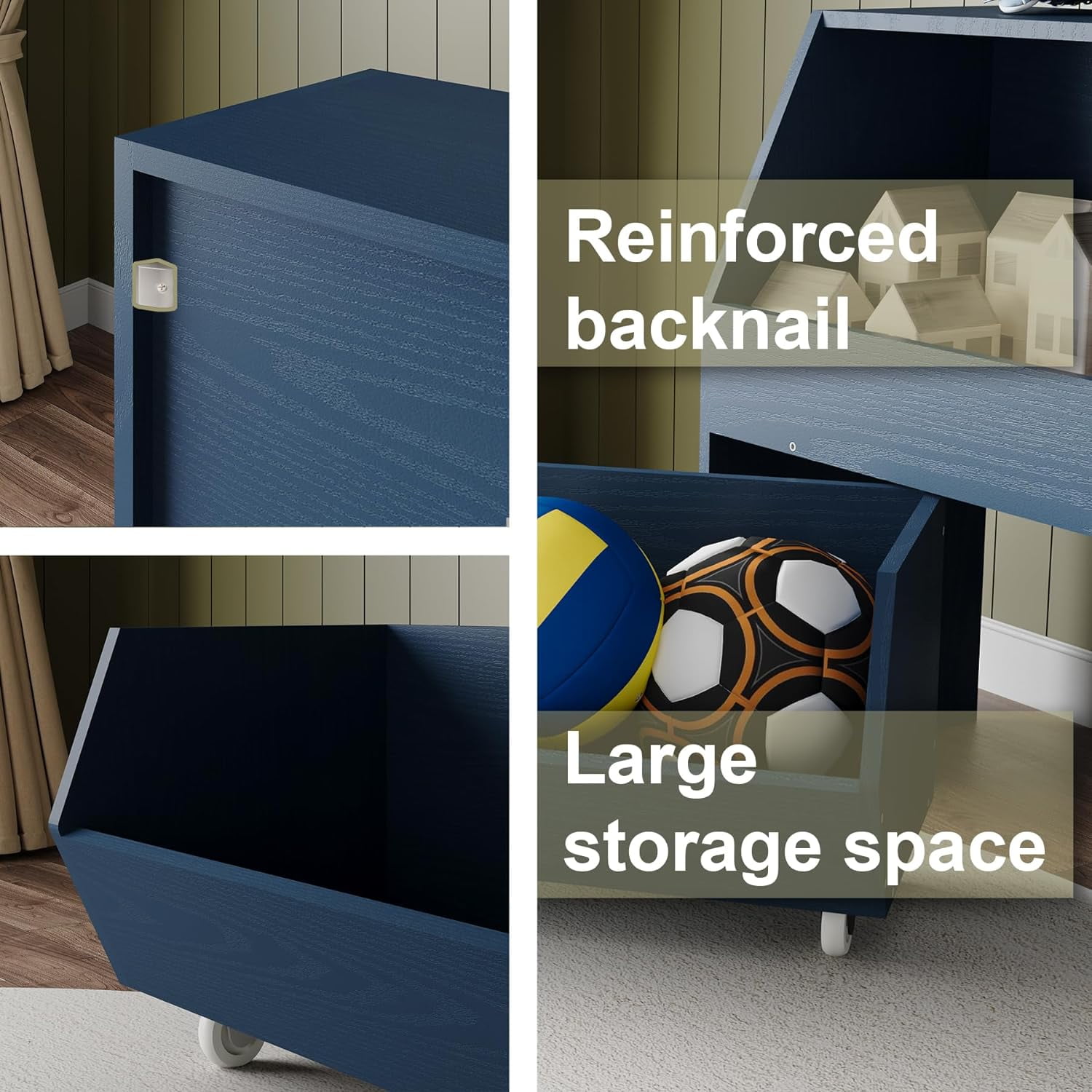 Toy Storage and Organizer  Muti-Functional Bookcase and Storage Bin with Moveable Drawers,2 Ties Storage Carbinet Dark Blue