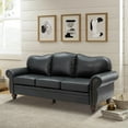 thumbnail image 4 of Genuine Leather 3 Seater Sofa with Rolled Arms Nailhead Trims Solid Wooden Legs Living Room Reading Black, 4 of 8