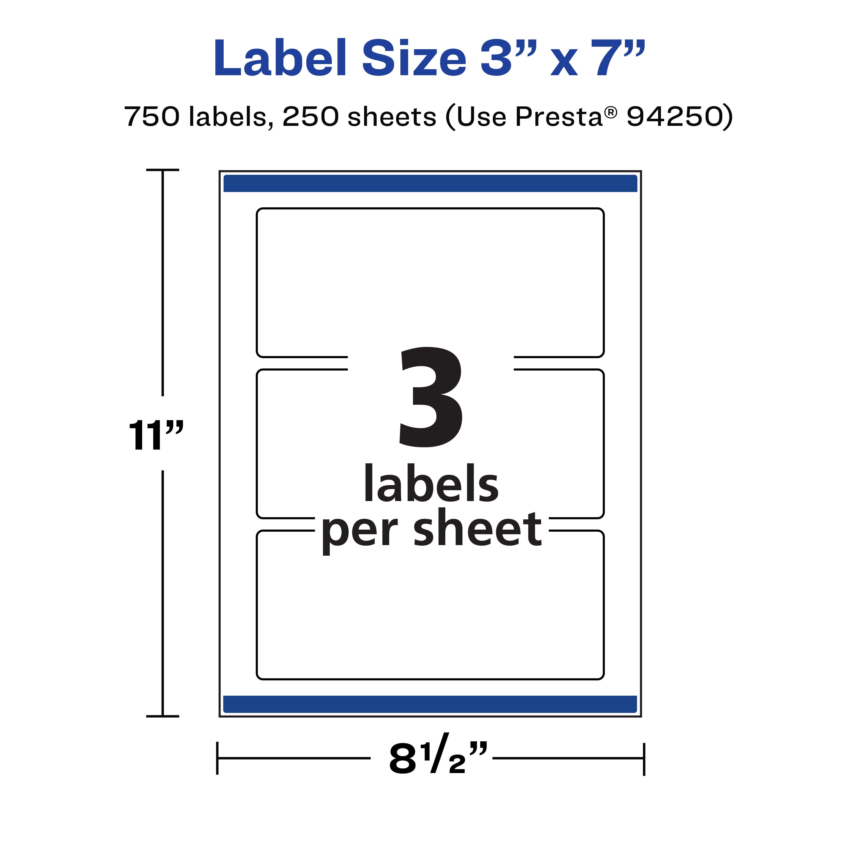 Avery Matte White Rectangle Labels, 3" x 7", 750 Labels