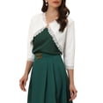 thumbnail image 3 of INSPIRE CHIC Women's Elegant 3/4 Sleeve Cropped Shrugs Vintage Lace Trim Bolero Cardigan XS White, 3 of 5