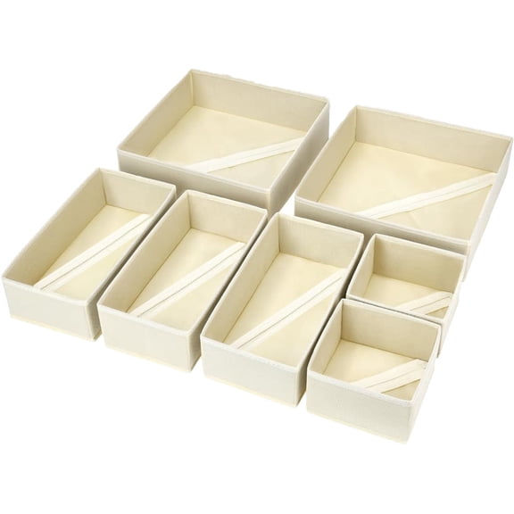 12 Pack Foldable Non-Woven Fabric Drawer Organizer Bins, 3 Size Clothing Storage Dividers, Beige Dresser Storage Boxes for Bedroom Wardrobe