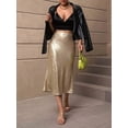 thumbnail image 3 of Gold Satin High-Waist Flowing Midi Slip Skirt Sheath Style, 3 of 5
