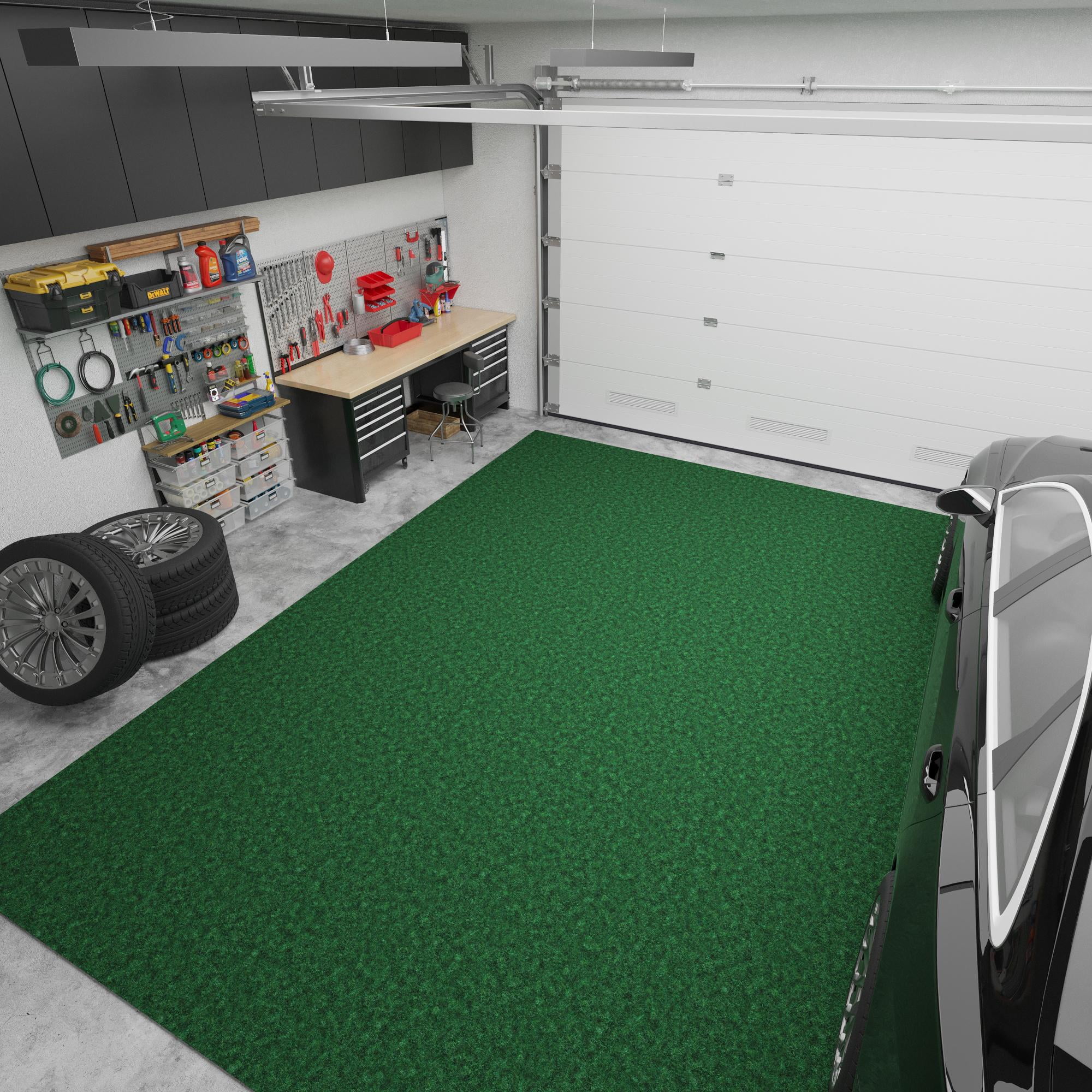 Ottomanson Non-Slip Hallway Runner Rug 6'6" x 36' Indoor/Outdoor Custom Size Utility Carpet for Garage, Green