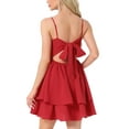 thumbnail image 3 of INSPIRE CHIC Spaghetti Straps Dress for Women's Backless Bow Tiered Ruffle A-Line Mini Party Dresses XL Red, 3 of 6